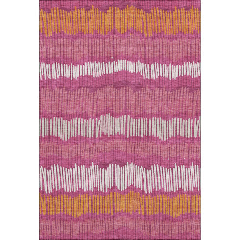 5' X 8' Blush Orange And Ivory Striped Washable Area Rug With UV Protection