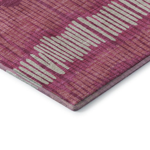 5' X 8' Blush Orange And Ivory Striped Washable Area Rug With UV Protection