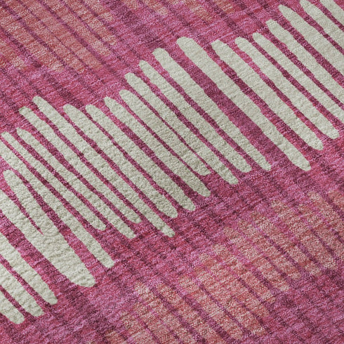 5' X 8' Blush Orange And Ivory Striped Washable Area Rug With UV Protection