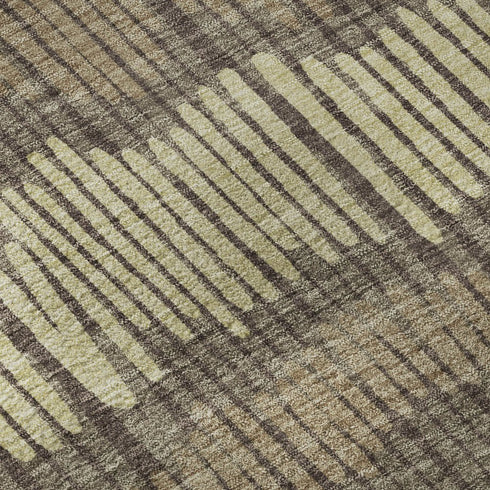 5' X 8' Brown Cream And Ivory Striped Washable Area Rug With UV Protection