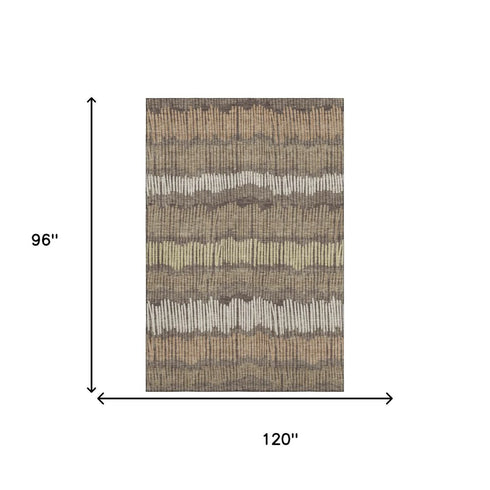 8' X 10' Brown Cream And Ivory Striped Washable Area Rug With UV Protection