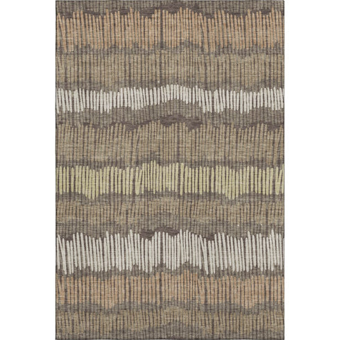 9' X 12' Brown Cream And Ivory Striped Washable Area Rug With UV Protection