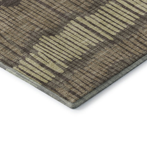 9' X 12' Brown Cream And Ivory Striped Washable Area Rug With UV Protection