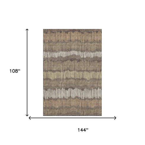 9' X 12' Brown Cream And Ivory Striped Washable Area Rug With UV Protection