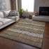 9' X 12' Brown Cream And Ivory Striped Washable Area Rug With UV Protection