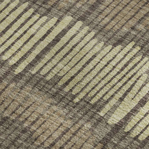 9' X 12' Brown Cream And Ivory Striped Washable Area Rug With UV Protection