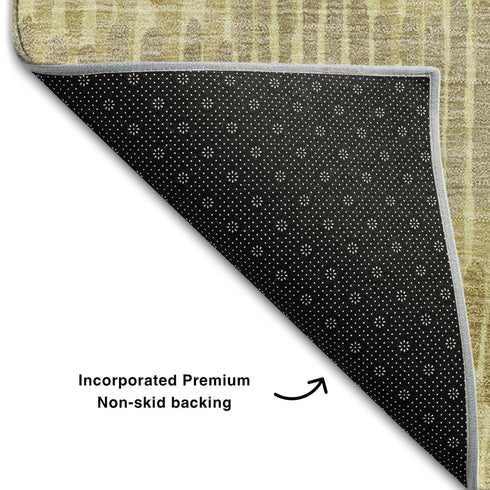 5' X 8' Gold Beige And Rust Striped Washable Area Rug With UV Protection
