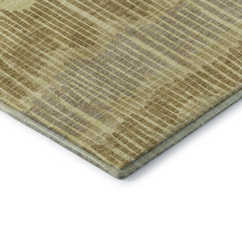 5' X 8' Gold Beige And Rust Striped Washable Area Rug With UV Protection