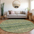 8' Green Ivory And Taupe Striped Washable Round Rug With UV Protection