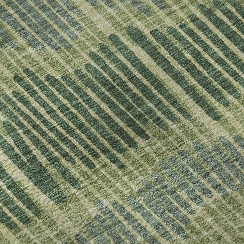 8' Green Ivory And Taupe Striped Washable Round Rug With UV Protection