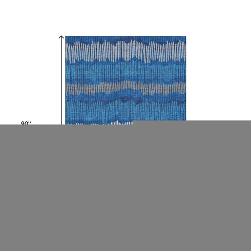 5' X 8' Navy Blue Ivory And Gray Striped Washable Area Rug With UV Protection