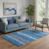 5' X 8' Navy Blue Ivory And Gray Striped Washable Area Rug With UV Protection