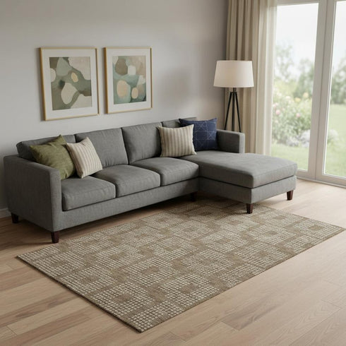 9' X 12' Brown And Ivory Geometric Washable Area Rug With UV Protection