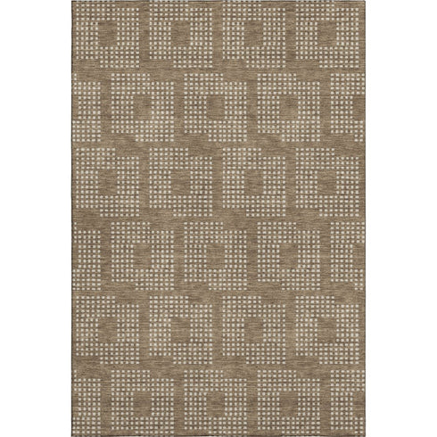 9' X 12' Brown And Ivory Geometric Washable Area Rug With UV Protection