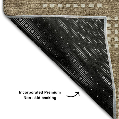9' X 12' Brown And Ivory Geometric Washable Area Rug With UV Protection