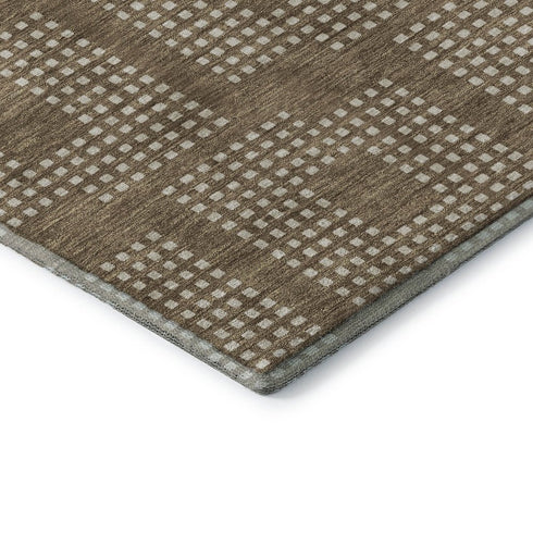9' X 12' Brown And Ivory Geometric Washable Area Rug With UV Protection