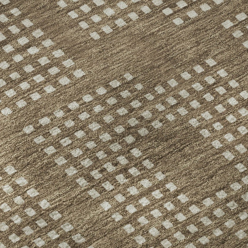 9' X 12' Brown And Ivory Geometric Washable Area Rug With UV Protection