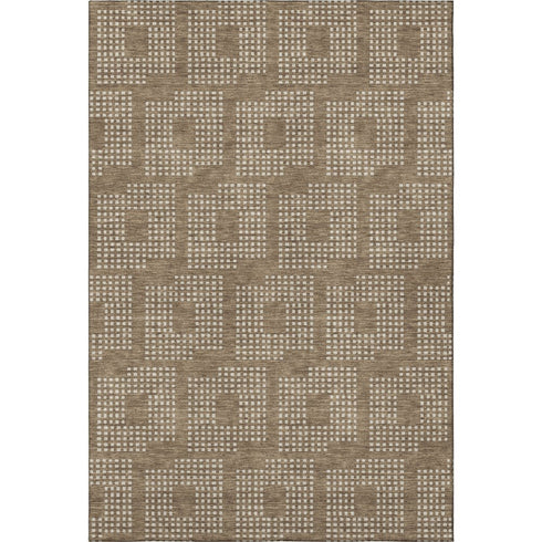 9' X 12' Brown And Ivory Geometric Washable Area Rug With UV Protection