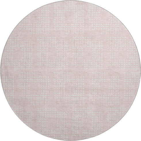 8' Pink And Ivory Geometric Washable Round Rug With UV Protection