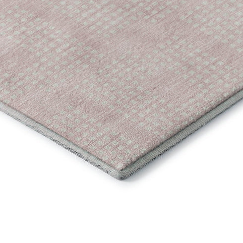 8' Pink And Ivory Geometric Washable Round Rug With UV Protection