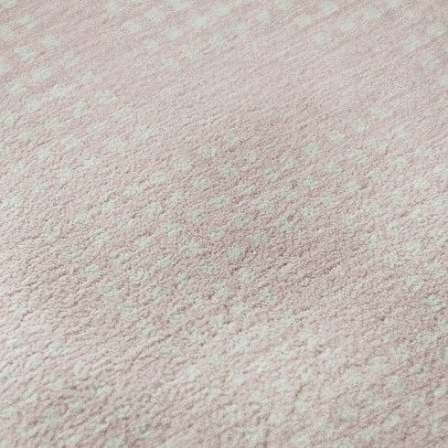 8' Pink And Ivory Geometric Washable Round Rug With UV Protection