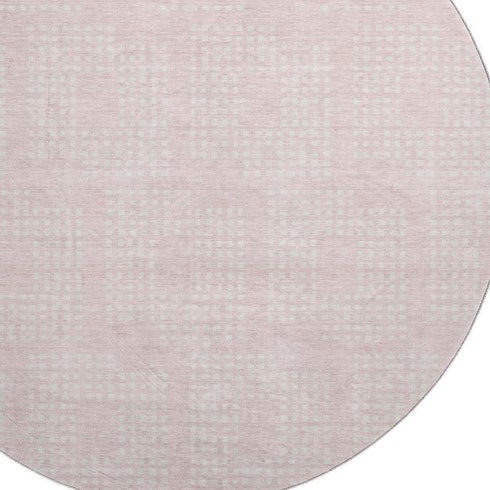 8' Pink And Ivory Geometric Washable Round Rug With UV Protection