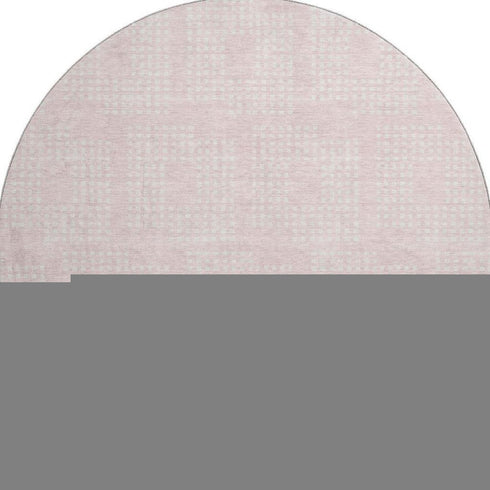 8' Pink And Ivory Geometric Washable Round Rug With UV Protection