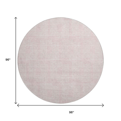 8' Pink And Ivory Geometric Washable Round Rug With UV Protection