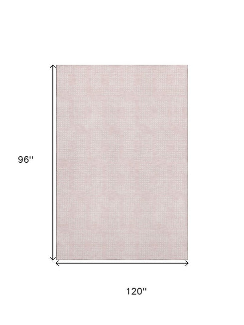 8' X 10' Pink And Ivory Geometric Washable Area Rug With UV Protection