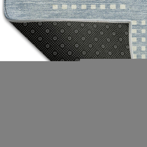 8' Sky Blue And Ivory Geometric Washable Round Rug With UV Protection