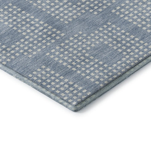 8' Sky Blue And Ivory Geometric Washable Round Rug With UV Protection