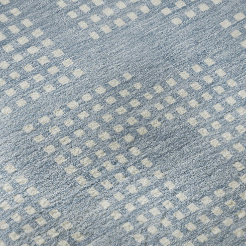 8' Sky Blue And Ivory Geometric Washable Round Rug With UV Protection