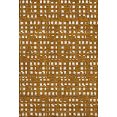 9' X 12' Terra Cotta And Ivory Geometric Washable Area Rug With UV Protection