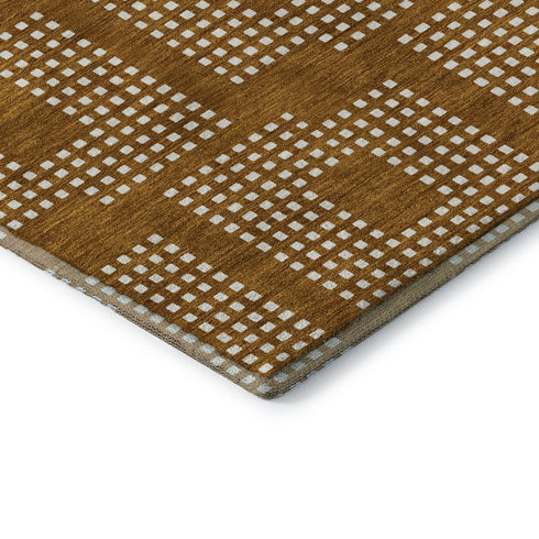 9' X 12' Terra Cotta And Ivory Geometric Washable Area Rug With UV Protection