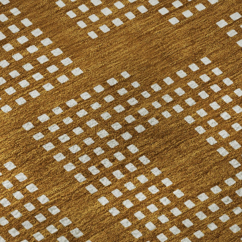 9' X 12' Terra Cotta And Ivory Geometric Washable Area Rug With UV Protection