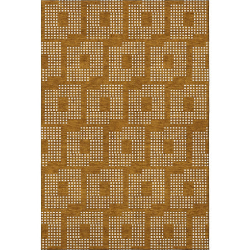 9' X 12' Terra Cotta And Ivory Geometric Washable Area Rug With UV Protection