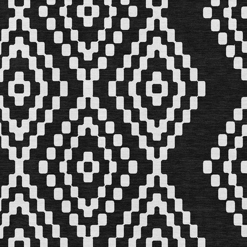 5' X 8' Black And Ivory Geometric Washable Area Rug With UV Protection