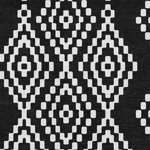 5' X 8' Black And Ivory Geometric Washable Area Rug With UV Protection