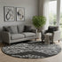 8' Black And Ivory Geometric Washable Round Rug With UV Protection