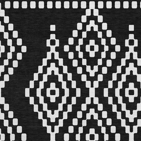 8' X 10' Black And Ivory Geometric Washable Area Rug With UV Protection