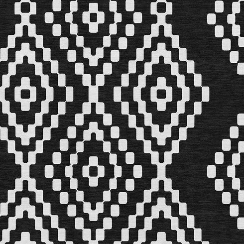 9' X 12' Black And Ivory Geometric Washable Area Rug With UV Protection