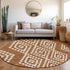 8' Terra Cotta And Ivory Geometric Washable Round Rug With UV Protection