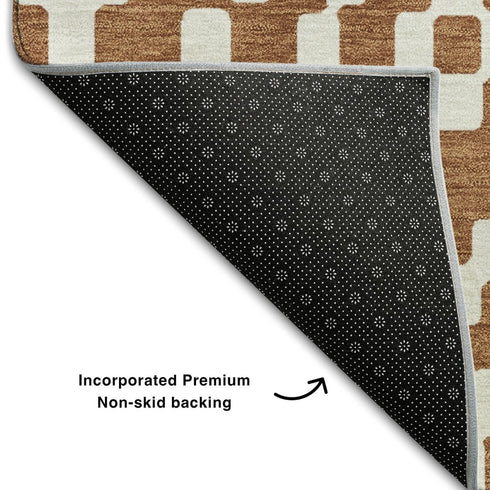 8' Terra Cotta And Ivory Geometric Washable Round Rug With UV Protection