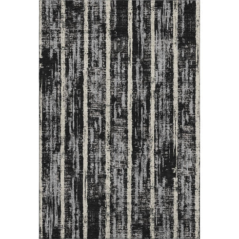 5' X 8' Black Beige And Gray Striped Washable Area Rug With UV Protection