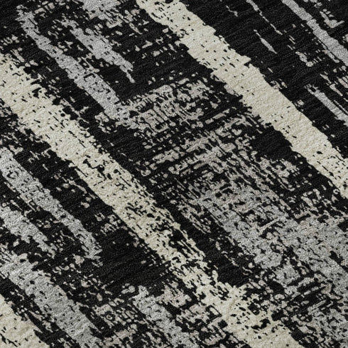 8' X 10' Black Beige And Gray Striped Washable Area Rug With UV Protection