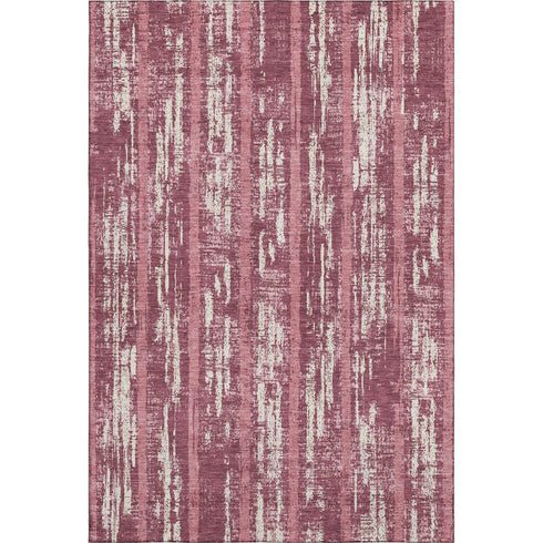 5' X 8' Blush And Ivory Striped Washable Area Rug With UV Protection