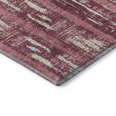 8' X 10' Blush And Ivory Striped Washable Area Rug With UV Protection