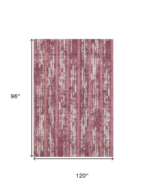 8' X 10' Blush And Ivory Striped Washable Area Rug With UV Protection