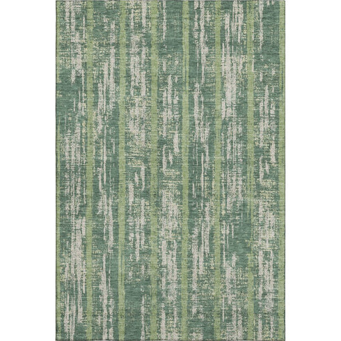 5' X 8' Green And Beige Striped Washable Area Rug With UV Protection