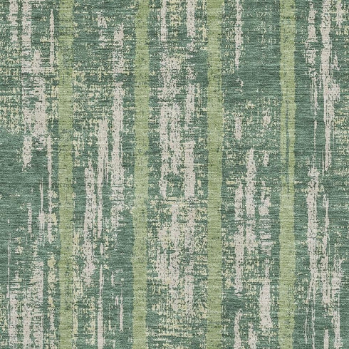 5' X 8' Green And Beige Striped Washable Area Rug With UV Protection